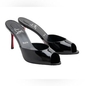 Christian Louboutin Me Dolly Black Patent Leather Peep-Toe Mule Heels 100mm
